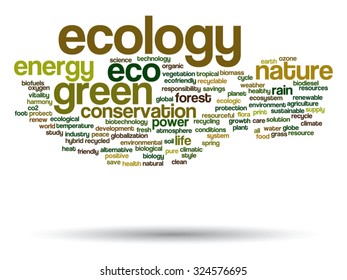 Vector concept or conceptual abstract green ecology and conservation word cloud text on white background, metaphor to environment, recycle, earth, alternative, protection, energy, eco friendly or bio