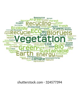 Vector concept or conceptual abstract green ecology and conservation word cloud text on white background, metaphor to environment, recycle, earth, alternative, protection, energy, eco friendly or bio