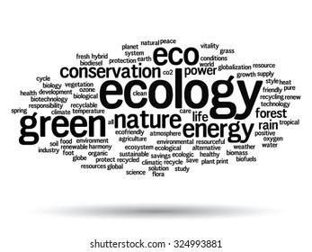 Vector concept or conceptual abstract green ecology and conservation word cloud text on white background, metaphor to environment, recycle, earth, alternative, protection, energy, eco friendly or bio