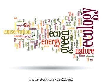 Concepto vectorial o ecología verde abstracta conceptual, texto de la palabra conservacionista en la nube, fondo blanco, metáfora al medio ambiente, reciclado, tierra, alternativa, protección, energía, eco-amigable o bio