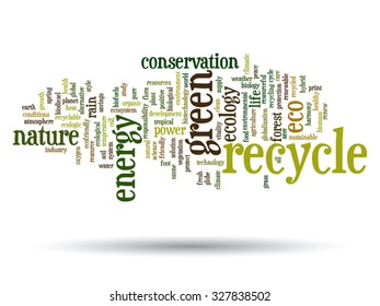 Vector concept or conceptual abstract green ecology and conservation word cloud text on white background, metaphor to environment, recycle, earth, alternative, protection, energy, eco friendly or bio