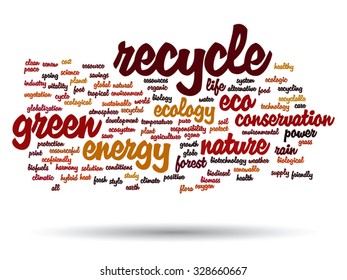 Concepto vectorial o ecología verde abstracta conceptual, texto de la palabra conservacionista en la nube, fondo blanco, metáfora al medio ambiente, reciclado, tierra, alternativa, protección, energía, eco-amigable o bio