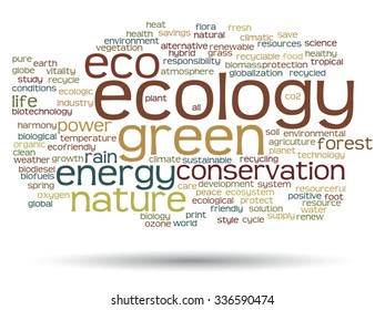 Vector concept or conceptual abstract green ecology, conservation word cloud text, white background, metaphor to environment, recycle, earth, alternative, protection, energy, eco friendly or bio