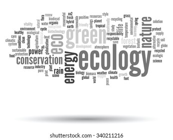 Vector concept or conceptual abstract green ecology and conservation word cloud text on white background, metaphor to environment, recycle, earth, alternative, protection, energy, eco friendly or bio