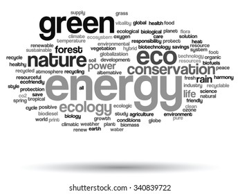 Vector concept or conceptual abstract green ecology and conservation word cloud text on white background, metaphor to environment, recycle, earth, alternative, protection, energy, eco friendly or bio