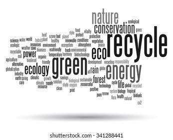 Vector concept or conceptual abstract green ecology and conservation word cloud text on white background, metaphor to environment, recycle, earth, alternative, protection, energy, eco friendly or bio
