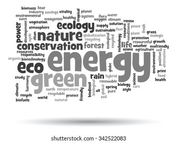 Vector concept or conceptual abstract green ecology and conservation word cloud text on white background, metaphor to environment, recycle, earth, alternative, protection, energy, eco friendly or bio