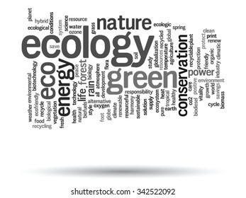Vector concept or conceptual abstract green ecology and conservation word cloud text on white background, metaphor to environment, recycle, earth, alternative, protection, energy, eco friendly or bio
