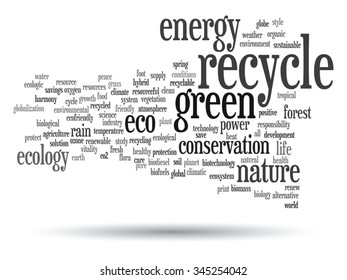 Concepto vectorial o ecología verde abstracta conceptual, texto de la palabra conservacionista en la nube, fondo blanco, metáfora al medio ambiente, reciclado, tierra, alternativa, protección, energía, eco-amigable o bio