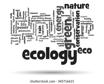 Vector concept or conceptual abstract green ecology, conservation word cloud text, white background, metaphor to environment, recycle, earth, alternative, protection, energy, eco friendly or bio