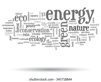 Concepto vectorial o ecología verde abstracta conceptual, texto de la palabra conservacionista en la nube, fondo blanco, metáfora al medio ambiente, reciclado, tierra, alternativa, protección, energía, eco-amigable o bio