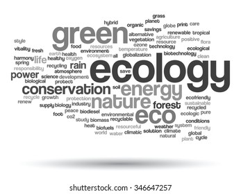 Concepto vectorial o ecología verde abstracta conceptual, texto de la palabra conservacionista en la nube, fondo blanco, metáfora al medio ambiente, reciclado, tierra, alternativa, protección, energía, eco-amigable o bio
