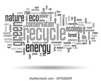 Vector concept or conceptual abstract green ecology, conservation word cloud text, white background, metaphor to environment, recycle, earth, alternative, protection, energy, eco friendly or bio