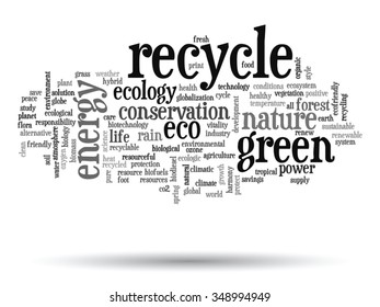 Vector concept or conceptual abstract green ecology, conservation word cloud text, white background, metaphor to environment, recycle, earth, alternative, protection, energy, eco friendly or bio