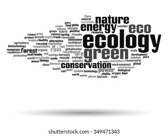 Concepto vectorial o ecología verde abstracta conceptual, texto de la palabra conservacionista en la nube, fondo blanco, metáfora al medio ambiente, reciclado, tierra, alternativa, protección, energía, eco-amigable o bio