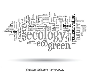 Vector concept or conceptual abstract green ecology, conservation word cloud text, white background, metaphor to environment, recycle, earth, alternative, protection, energy, eco friendly or bio