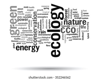 Vector concept or conceptual abstract green ecology, conservation word cloud text, white background, metaphor to environment, recycle, earth, alternative, protection, energy, eco friendly or bio