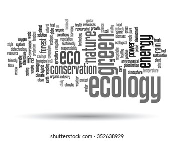 Concepto vectorial o ecología verde abstracta conceptual, texto de la palabra conservacionista en la nube, fondo blanco, metáfora al medio ambiente, reciclado, tierra, alternativa, protección, energía, eco-amigable o bio