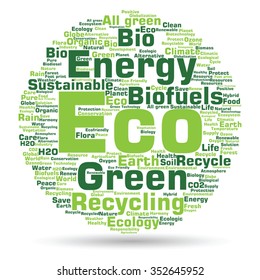 Concepto vectorial o ecología verde abstracta conceptual, texto de la palabra conservacionista en la nube, fondo blanco, metáfora al medio ambiente, reciclado, tierra, alternativa, protección, energía, eco-amigable o bio