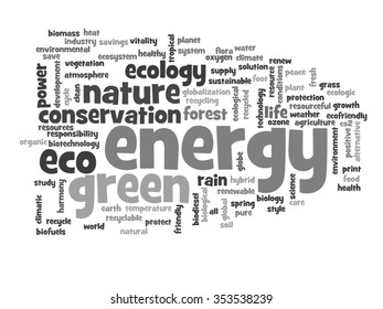 Vector concept or conceptual abstract green ecology, conservation word cloud text, white background, metaphor to environment, recycle, earth, alternative, protection, energy, eco friendly or bio