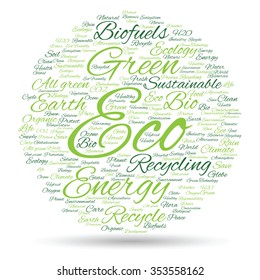 Vector concept or conceptual abstract green ecology and conservation word cloud text on white background, metaphor to environment, recycle, earth, alternative, protection, energy, eco friendly or bio