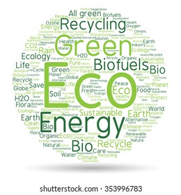 Vector concept or conceptual abstract green ecology, conservation word cloud text, white background, metaphor to environment, recycle, earth, alternative, protection, energy, eco friendly or bio