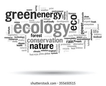 Vector concept or conceptual abstract green ecology and conservation word cloud text on white background, metaphor to environment, recycle, earth, alternative, protection, energy, eco friendly or bio