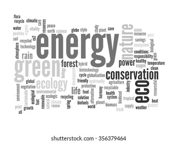 Vector concept or conceptual abstract green ecology and conservation word cloud text on white background, metaphor to environment, recycle, earth, alternative, protection, energy, eco friendly or bio