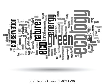 Vector concept or conceptual abstract green ecology and conservation word cloud text on white background, metaphor to environment, recycle, earth, alternative, protection, energy, eco friendly or bio