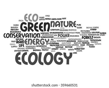 Vector concept or conceptual abstract green ecology and conservation word cloud text on white background, metaphor to environment, recycle, earth, alternative, protection, energy, eco friendly or bio