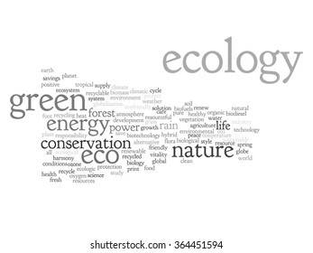 Vector concept or conceptual abstract green ecology and conservation word cloud text on white background, metaphor to environment, recycle, earth, alternative, protection, energy, eco friendly or bio