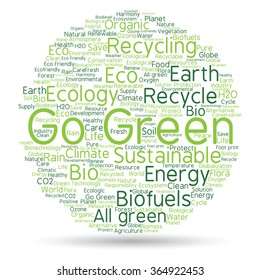 Vector concept or conceptual abstract green ecology and conservation word cloud text on white background, metaphor to environment, recycle, earth, alternative, protection, energy, eco friendly or bio