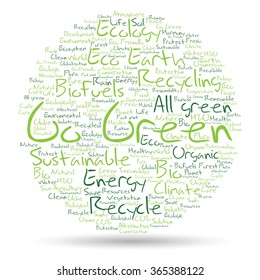 Vector concept or conceptual abstract green ecology and conservation word cloud text on white background, metaphor to environment, recycle, earth, alternative, protection, energy, eco friendly or bio