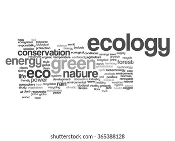 Vector concept or conceptual abstract green ecology and conservation word cloud text on white background, metaphor to environment, recycle, earth, alternative, protection, energy, eco friendly or bio