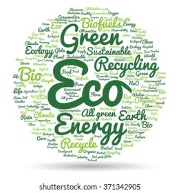 Vector concept or conceptual abstract green ecology and conservation word cloud text on white background, metaphor to environment, recycle, earth, alternative, protection, energy, eco friendly or bio