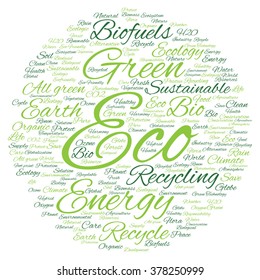 Vector concept or conceptual abstract green ecology and conservation word cloud text on white background, metaphor to environment, recycle, earth, alternative, protection, energy, eco friendly or bio