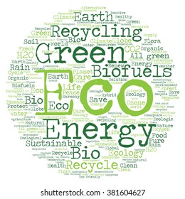 Vector concept or conceptual abstract green ecology and conservation word cloud text on white background, metaphor to environment, recycle, earth, alternative, protection, energy, eco friendly or bio