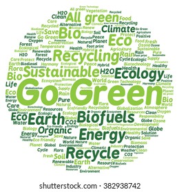 Vector concept or conceptual abstract green ecology and conservation word cloud text on white background, metaphor to environment, recycle, earth, alternative, protection, energy, eco friendly or bio
