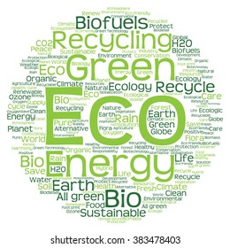 Vector concept or conceptual abstract green ecology and conservation word cloud text on white background, metaphor to environment, recycle, earth, alternative, protection, energy, eco friendly or bio