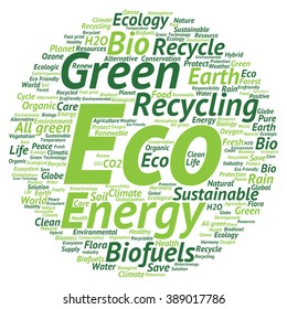 Vector concept or conceptual abstract green ecology and conservation word cloud text on white background, metaphor to environment, recycle, earth, alternative, protection, energy, eco friendly or bio