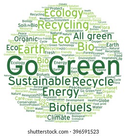 Vector concept or conceptual abstract green ecology and conservation word cloud text on white background, metaphor to environment, recycle, earth, alternative, protection, energy, eco friendly or bio