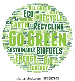 Vector concept or conceptual abstract green ecology and conservation word cloud text on white background, metaphor to environment, recycle, earth, alternative, protection, energy, eco friendly or bio