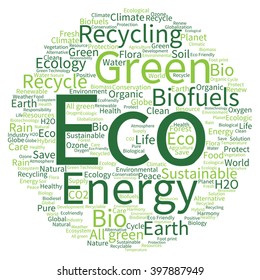 Vector concept or conceptual abstract green ecology and conservation word cloud text on white background, metaphor to environment, recycle, earth, alternative, protection, energy, eco friendly or bio