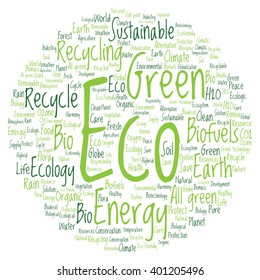 Vector concept or conceptual abstract green ecology and conservation word cloud text on white background, metaphor to environment, recycle, earth, alternative, protection, energy, eco friendly or bio