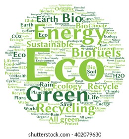 Vector concept or conceptual abstract green ecology and conservation word cloud text on white background, metaphor to environment, recycle, earth, alternative, protection, energy, eco friendly or bio