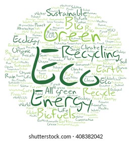 Vector concept or conceptual abstract green ecology and conservation word cloud text on white background, metaphor to environment, recycle, earth, alternative, protection, energy, eco friendly or bio