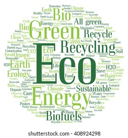 Concepto vectorial o ecología verde abstracta conceptual o energía y conservación texto de nube aislado en fondo blanco