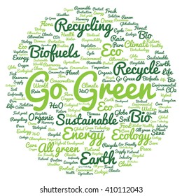 Vector concept or conceptual abstract green ecology and conservation word cloud text on white background, metaphor to environment, recycle, earth, alternative, protection, energy, eco friendly or bio