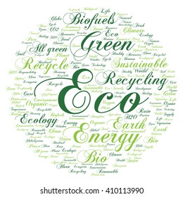 Vector concept or conceptual abstract green ecology and conservation word cloud text on white background, metaphor to environment, recycle, earth, alternative, protection, energy, eco friendly or bio