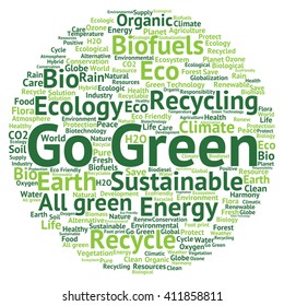 Vector concept or conceptual abstract green ecology and conservation word cloud text on white background, metaphor to environment, recycle, earth, alternative, protection, energy, eco friendly or bio